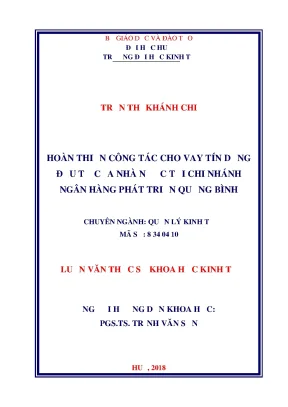 Luận văn thạc sĩ công tác cho vay tín dụng đầu tư của nn tại chi nhánh ngân hàng phát triển quảng bình