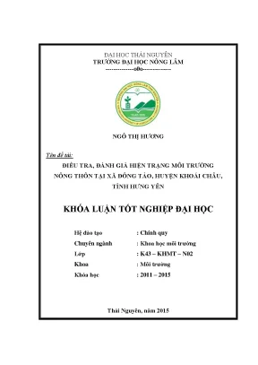 Luận văn thạc sĩ điều tra đánh giá hiện trạng môi trường nông thôn tại xã đông tảo huyện khoái châu tỉnh hưng yên