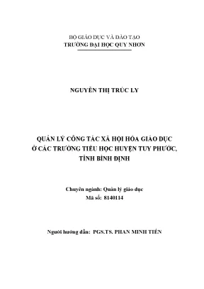 Luận văn thạc sĩ quản lý công tác xã hội hóa giáo dục ở các trường tiểu học huyện tuy phước tỉnh bình định