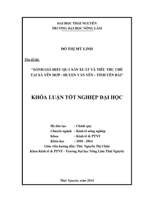 Luận văn thạc sĩ đánh giá hiệu quả sản xuất và tiêu thụ chè tại xã yên hợp huyện văn yên tỉnh yên bái