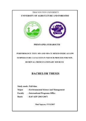 Luận văn performance test mn and mn ce mixed oxide as low temperature catalysts in nh3 scr process for nox removal from stationary sources
