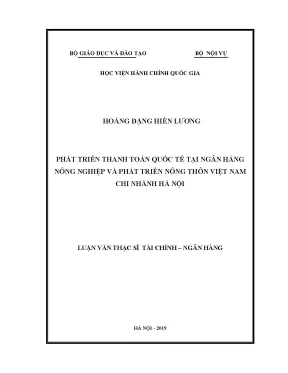 Luận văn thạc sĩ phát triển thanh toán quốc tế tại ngân hàng nông nghiệp và phát triển nông thôn việt nam chi nhánh hà nội