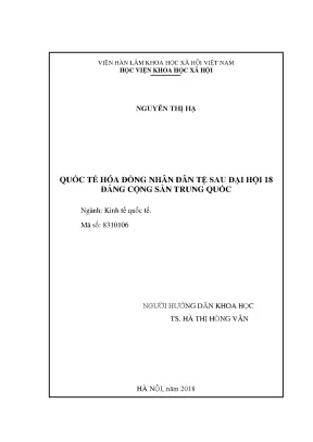 Luận văn thạc sĩ quốc tế hóa đồng nhân dân tệ sau đại hội 18 đảng cộng sản trung quốc