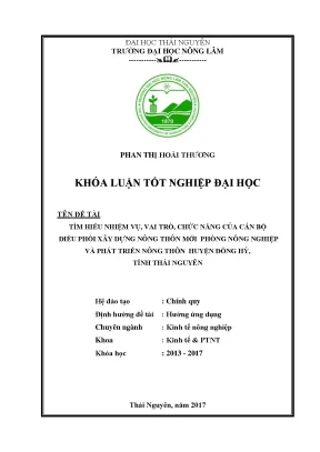 Luận văn tìm hiểu nhiệm vụ vai trò chức năng của cán bộ điều phối xây dựng nông thôn mới phòng nông nghiệp và phát triển nông thôn huyện đồng hỷ