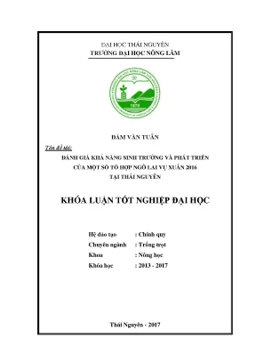 Luận văn đánh giá khả năng sinh trưởng và phát triển của một số tổ hợp ngô lai vụ xuân 2016 tại thái nguyên