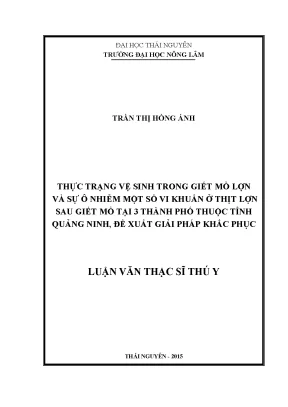 Luận văn thạc sĩ thực trạng vệ sinh giết mổ lợn và sự ô nhiễm một số vi khuẩn ở thịt lợn sau giết mổ tại 3 thành phố thuộc tỉnh quảng ninh đề xuất giải pháp khắc phục