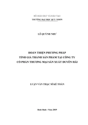 Luận văn thạc sĩ hoàn thiện phương pháp tính giá thành sản phẩm tại công ty cổ phần thương mại sản xuất duyên hải