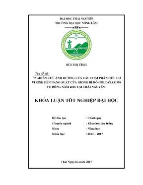 Luận văn nghiên cứu ảnh hưởng của các loại phân hữu cơ vi sinh đến năng suất của giống bí đỏ goldstar 998 vụ đông năm 2016 tại trường đại học nông lâm thái nguyên