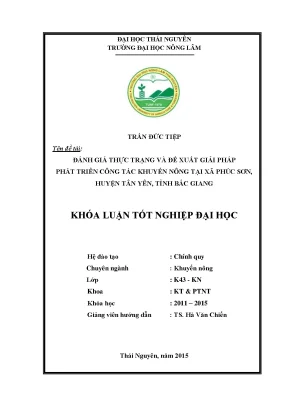 Luận văn thạc sĩ đánh giá thực trạng và đề xuất giải pháp phát triển công tác khuyến nông tại xã phúc sơn huyện tân yên tỉnh bắc giang