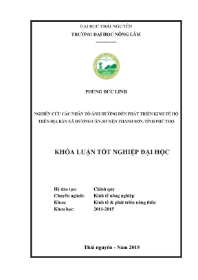 Luận văn thạc sĩ nghiên cứu các nhân tố ảnh hưởng đến phát triển kinh tế hộ trên địa bàn xã hương cần huyện thanh sơn tỉnh phú thọ