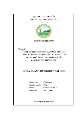 Luận văn thạc sĩ một số bệnh thường gặp ở bò tại trại công ty cổ phần nam việt xã hồng tiến thị xã phổ yên tỉnh thái nguyên và biện pháp phòng trị