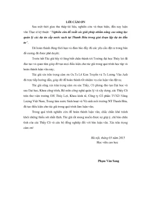 Luận văn thạc sĩ nghiên cứu đề xuất các giải pháp nhằm nâng cao năng lực quản lí các dự án cấp nước sạch tại thanh hóa trong giai đoạn lập dự án đầu tư