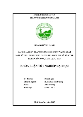 Luận văn đánh giá hiện trạng nước sinh hoạt và đề xuất một số giải pháp cung cấp nước sạch tại xã tân tri huyện bắc sơn tỉnh lạng sơn