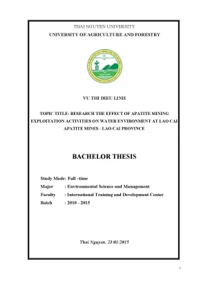 Luận văn thạc sĩ research the effect of apatite mining exploitation activities on water environment at lao cai apatete mines lao cai province