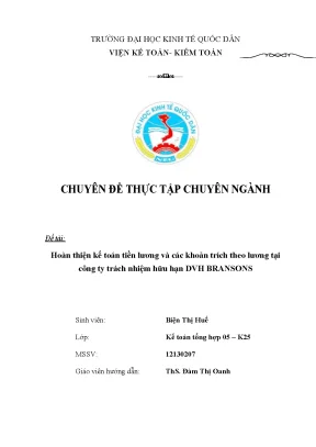 Luận văn tốt nghiệp hoàn thiện kế toán tiền lương và các khoản trích theo lương tại công ty trách nhiệm hữu hạn dvh bransons