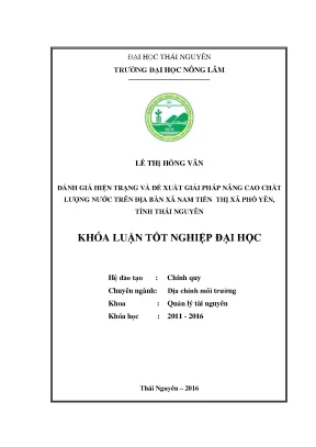 Luận văn thạc sĩ đánh giá hiện trạng môi trường nước trên địa bàn xã nam tiến thị xã phổ yên tỉnh thái nguyên
