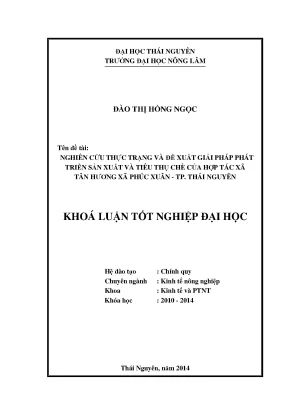 Luận văn thạc sĩ nghiên cứu thực trạng và đề xuất giải pháp phát triển sản xuất và tiêu thụ chè của htx chè tân hương xã phúc xuân tp thái nguyên