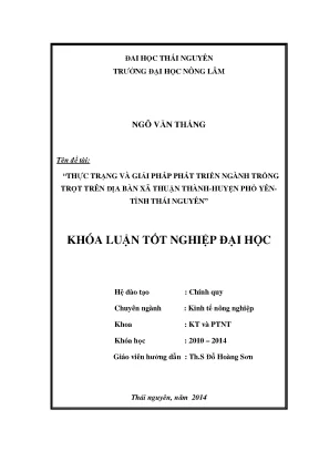 Luận văn thạc sĩ thực trạng và giải pháp cho phát triển ngành trồng trọt trên địa bàn xã thuận thành huyện phổ yên tỉnh thái nguyên