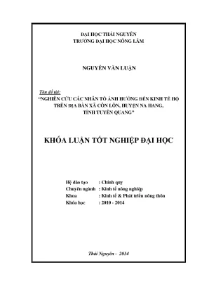 Luận văn thạc sĩ nghiên cứu các nhân tố ảnh hưởng đến kinh tế hộ trên địa bàn xã côn lôn huyện na hang tỉnh tuyên quang
