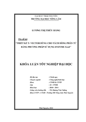Luận văn thạc sĩ thiết kế t vector dùng cho tách dòng phân tử bằng phương pháp sử dụng enzyme xcmi