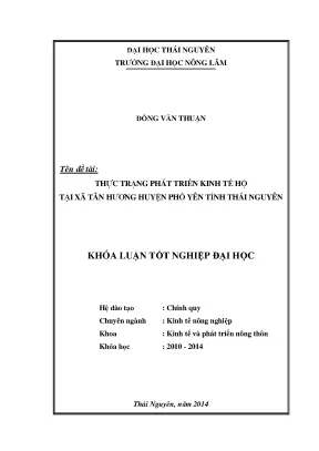 Luận văn thạc sĩ thực trạng phát triển kinh tế hộ tại xã tân hương huyện phổ yên tỉnh thái nguyên