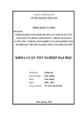 Luận văn thạc sĩ đánh giá khả năng sinh trưởng của một số xuất xứ loài xoan ta melia azedazach l trong giai đoạn vườn ươm ở trung tâm nghiên cứu lâm nghiệp vùng núi phía bắc