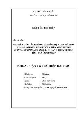 Luận văn thạc sĩ nghiên cứu tách dòng và biểu hiện gene mã hóa kháng nguyên bề mặt của tiên mao trùng trypanosoma evansi lưu hành trên trâu ở tỉnh tuyên quang
