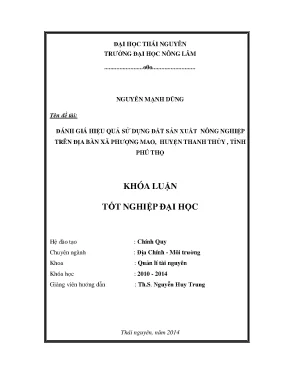 Luận văn thạc sĩ đánh giá hiệu quả sử dụng đất sản xuất nông nghiệp trên địa bàn xã ph ượng mao huyện thanh thủy tỉnh phú thọ