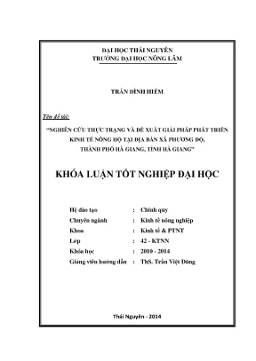 Luận văn thạc sĩ nghiên cứu thực trạng và đề xuất giải pháp phát triển kinh tế nông hộ tại địa bàn xã phương độ thành phố hà giang tỉnh hà giang