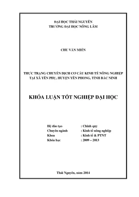 Luận văn thạc sĩ thực trạng chuyển dịch cơ cấu kinh tế nông nghiệp tại xã yên phụ huyện yên phong tỉnh bắc ninh