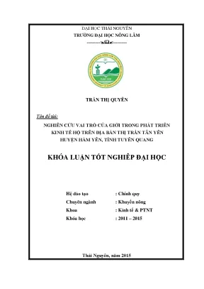 Luận văn thạc sĩ nghiên cứu vai trò của giới trong phát triển kinh tế hộ tại thị trấn tân yên huyện hàm yên tỉnh tuyên quang