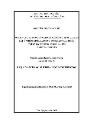 Luận văn thạc sĩ nghiên cứu sử dụng cỏ vetiver và dương xỉ để cải tạo đất ô nhiễm kim loại nặng sau khai thác thiếc tại xã hà thượng huyện đại từ tỉnh thái nguyên