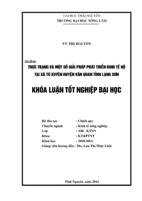 Luận văn thạc sĩ thực trạng và một số giải pháp phát triển kinh tế hộ tại xã tú xuyên huyện văn quan tỉnh lạng sơn
