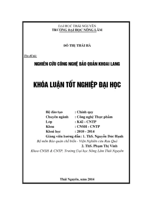 Luận văn thạc sĩ nghiên cứu công nghệ bảo quản khoai lang