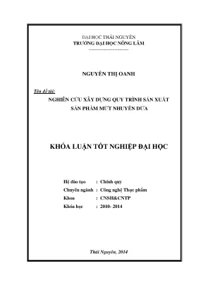 Luận văn thạc sĩ nghiên cứu xây dựng quy trình sản xuất sản phẩm mứt nhuyễn dứa