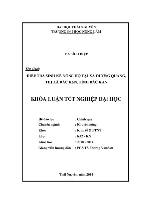 Luận văn thạc sĩ điều tra sinh kế nông hộ tại xã dương quang thị xã bắc kạn tỉnh bắc kạn