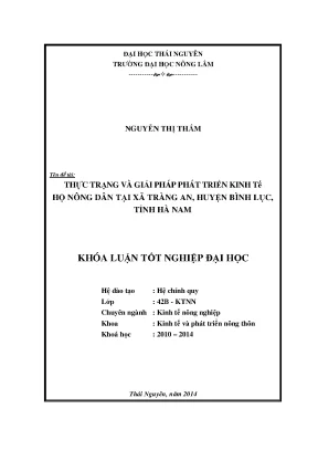 Luận văn thạc sĩ thực trạng và giải pháp phát triển kinh tế hộ nông dân tại xã tràng an huyện bình lục tỉnh hà nam