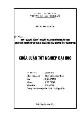 Luận văn thạc sĩ thực trạng và một số thúc đẩy quá trình xây dựng mô hình nông thôn mới tại xã tân cương thành phố thái nguyên tỉnh thái nguyên