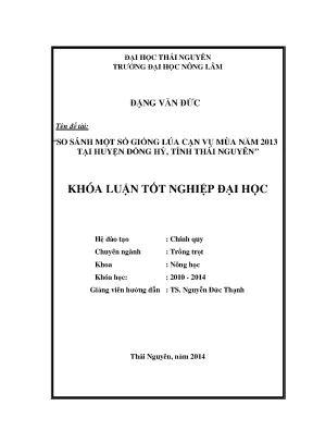 Luận văn thạc sĩ so sánh một số giống lúa cạn vụ mùa năm 2013 tại huyện đồng hỷ tỉnh thái nguyên