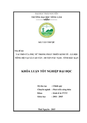 Luận văn thạc sĩ vai trò của phụ nữ trong phát triển kinh tế xã hội nông hộ tại xã cao tân huyện pác nặm tỉnh bắc kạn