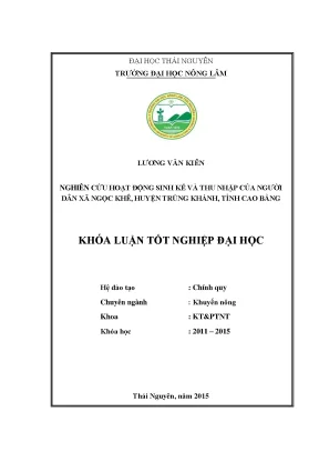 Luận văn thạc sĩ nghiên cứu hoạt động sinh kế và thu nhập của người dân xã ngọc khê huyện trùng khánh tỉnh cao bằng
