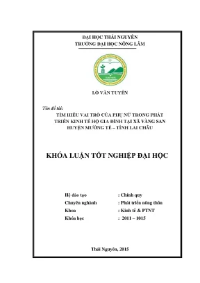 Luận văn thạc sĩ tìm hiểu vai trò của phụ nữ trong phát triển kinh tế hộ gia đình tại xã vàng san huyện mường tè tỉnh lai châu