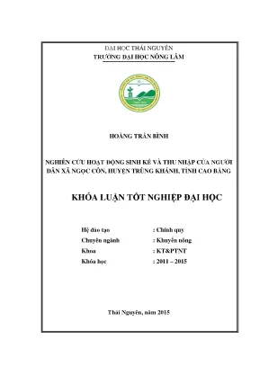 Luận văn thạc sĩ nghiên cứu hoạt động sinh kế và thu nhập của người dân xã ngọc côn huyện trùng khánh tỉnh cao bằng