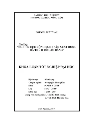 Luận văn thạc sĩ nghiên cứu công nghệ sản xuất rượu hà thủ ô đỏ cao bằng
