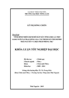 Luận văn thạc sĩ tình hình nhiễm bệnh hô hấp mãn tính crd trên gà thịt sasso nuôi tại trại giống gia cầm thịnh đán thành phố thái nguyên và biện pháp phòng trị