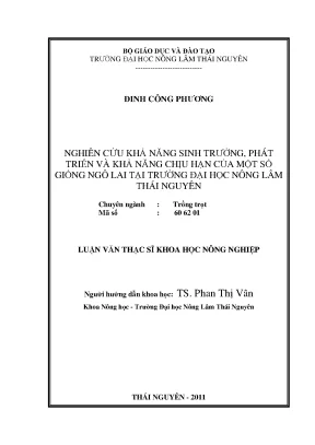 Luận văn thạc sĩ nghiên cứu khả năng sinh trưởng phát triển và khả năng chiụ hạn của một số giống ngô lai tại trường đại học nông lâm thái nguyên