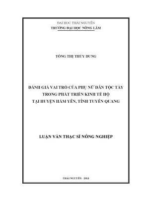 Luận văn thạc sĩ nghiên cứu vai trò của phụ nữ dân tộc tày trong phát triển kinh tế hộ tại huyện hàm yên tỉnh tuyên quang