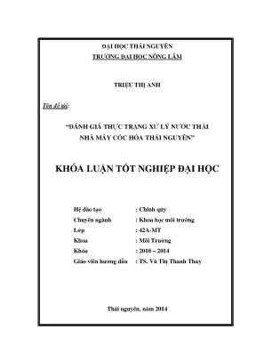 Luận văn thạc sĩ đánh giá thực trạng xử lý nước thải nhà máy cốc hóa thái nguyên