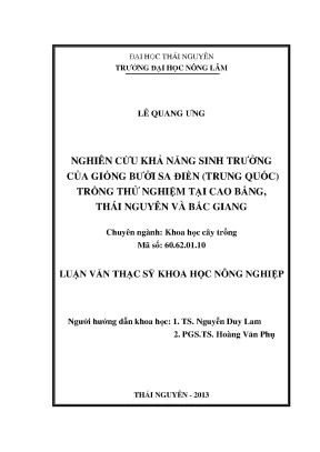 Luận văn thạc sĩ nghiên cứu khả năng sinh trưởng của giống bưởi sa điền trung quốc trồng thử nghiệm tại cao bằng thái nguyên và bắc giang