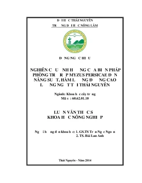 Luận văn thạc sĩ nghiên cứu ảnh hưởng của biện pháp phòng trừ rệp myzus persicae đến năng suất hàm lượng đường cao lương ngọt tại thái nguyên